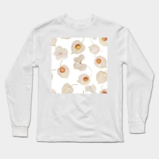 Autumn Physalis, Cape gooseberry dry flowers watercolor pattern.  Golden berry structure. Delicate floral print Long Sleeve T-Shirt